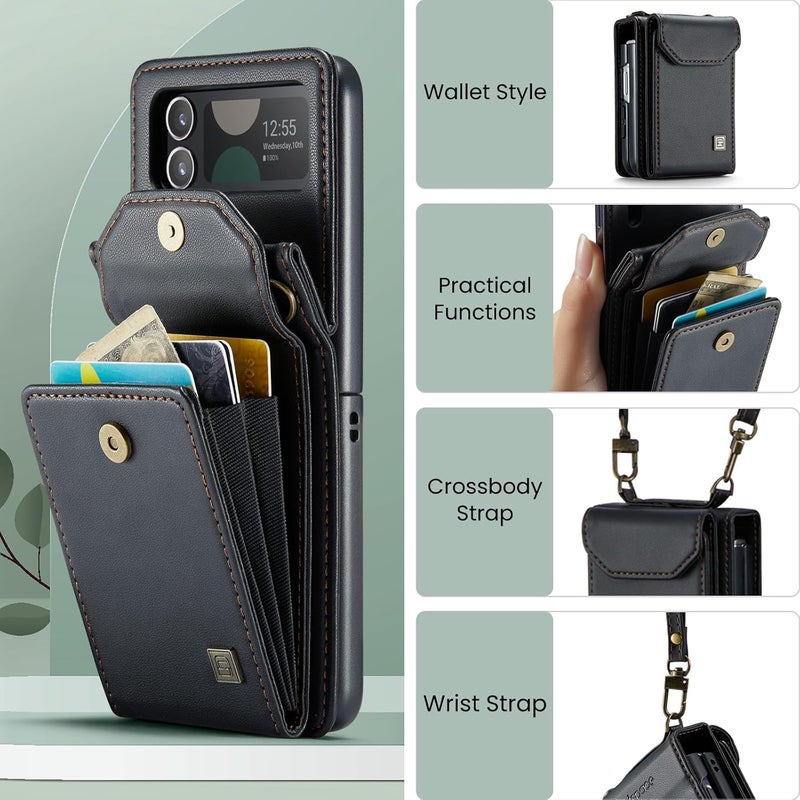 ASAPDOS Crossbody Case Compatible with Samsung Galaxy Z Flip 3,Retro PU Leather Strap Wristlet Flip Case with Magnetic Closure and Card Holder for Men Women Black - Image 2